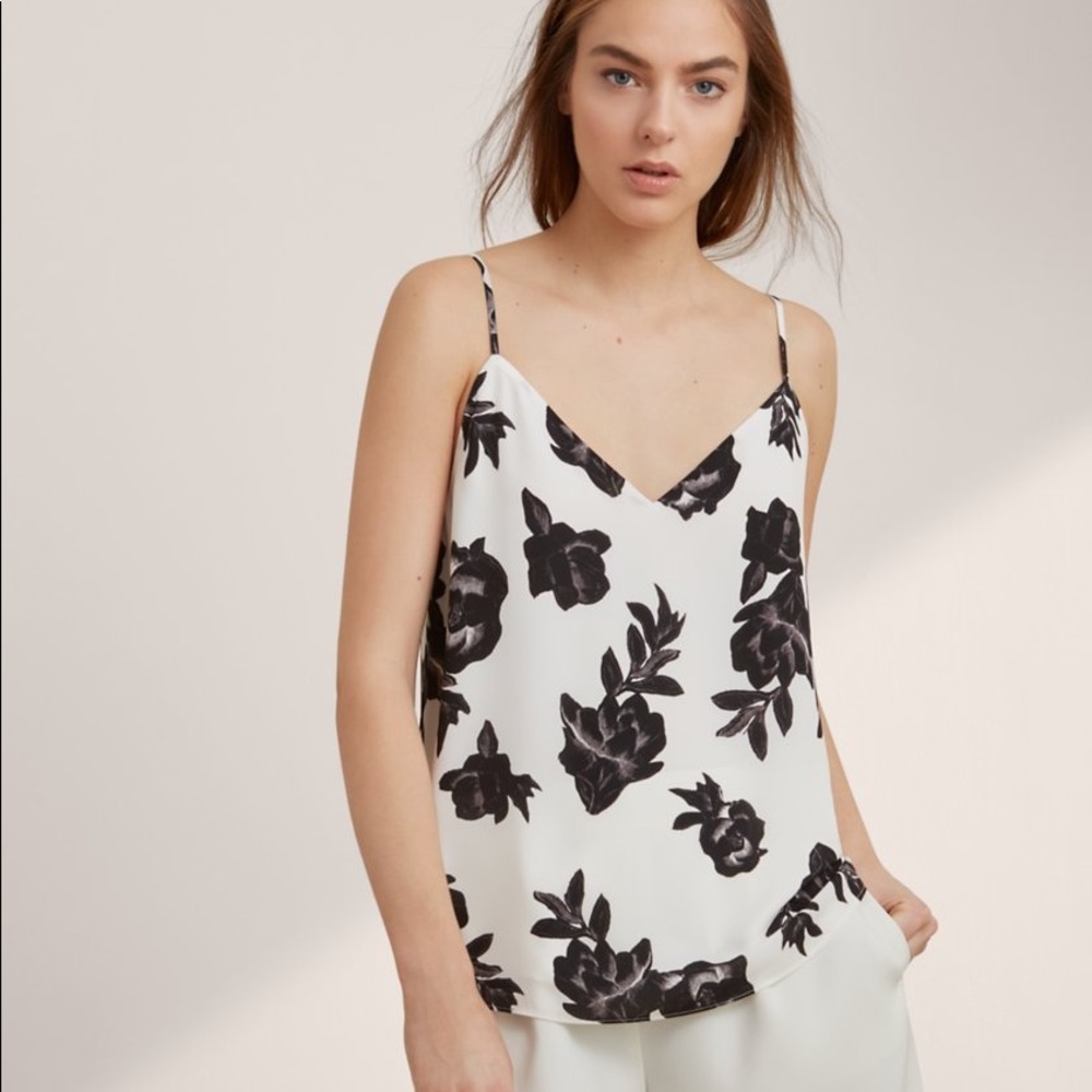 Babaton White and Black Floral Silk Cami